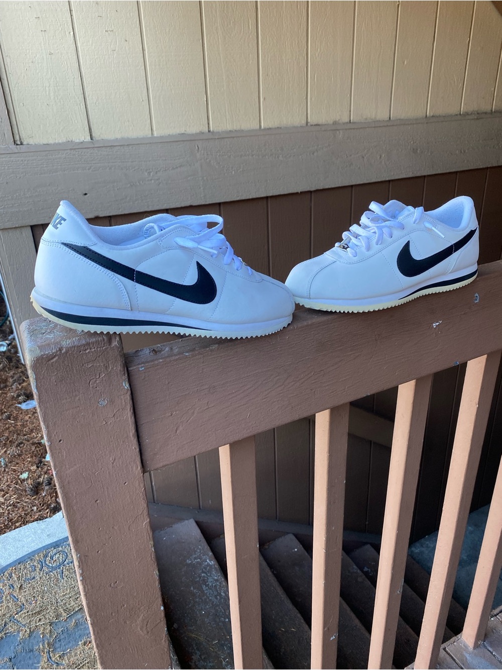 Nike Cortez White Leather Sneakers with Black Swoosh